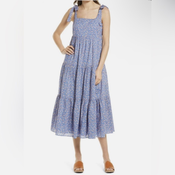 Madewell Dresses & Skirts - Madewell Dress Size Small Tie Strap Tiered Midi Casual Prairie Garden Peasant